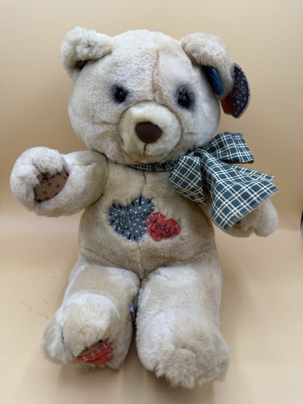 Vintage Dakin Patch-Up Pals Tattered Teddy Plush Bear 14” w/ Tags Tan